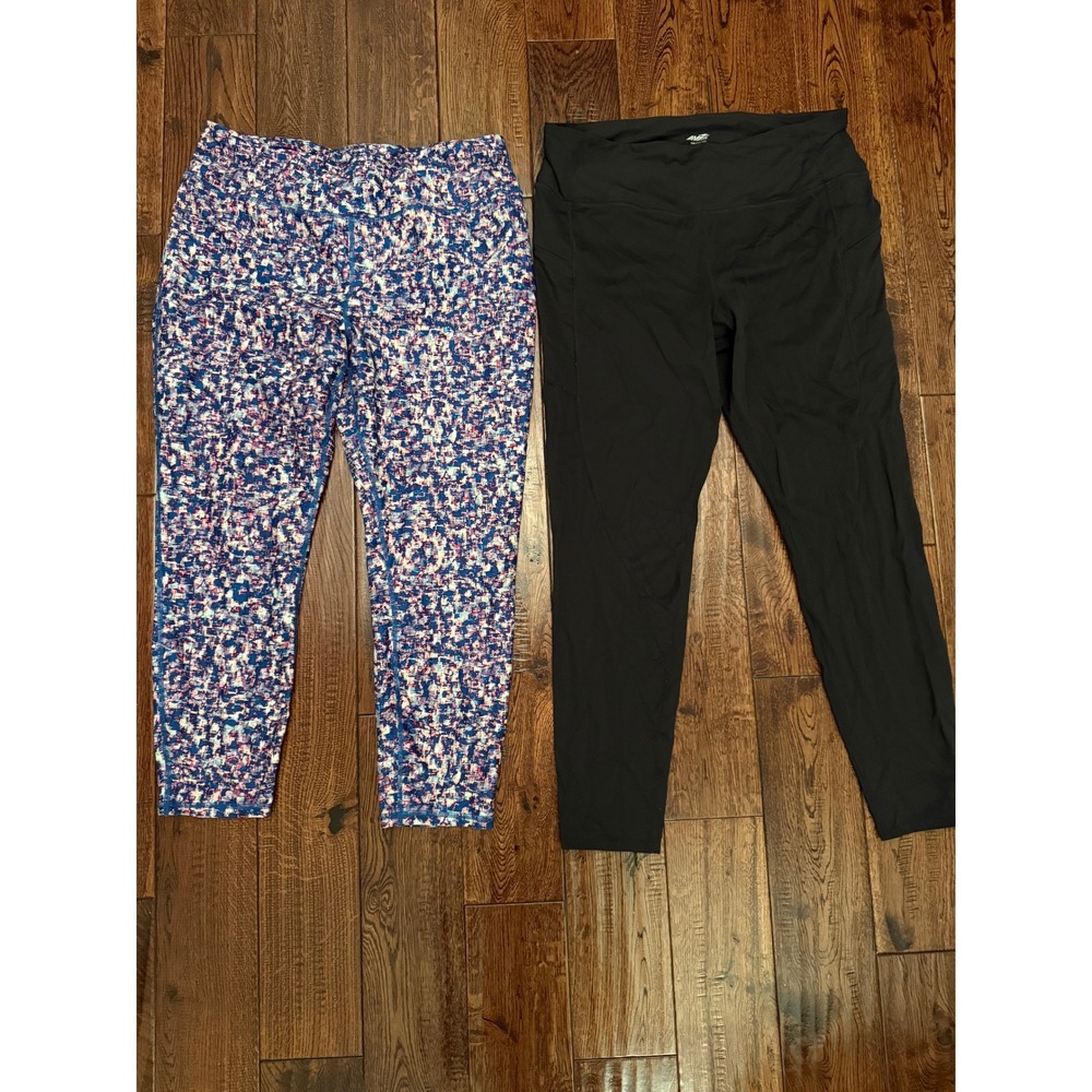 Avia Womens Leggings Bundle Size XXL 20 Black and Multi Color Print 2 Pack